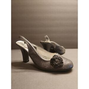 HIGHLIGHTS Glitter Embellished Slingback Pump Heels Womens 8 Charcoal Grey Black